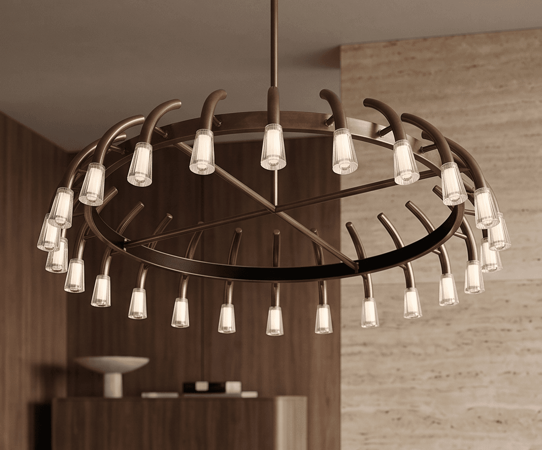 Brass And Glass Chandelier Angle 3