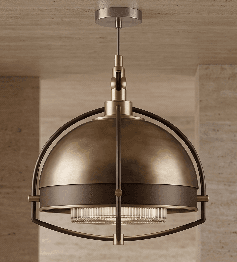 Brass Dome Pendant Light Angle 1