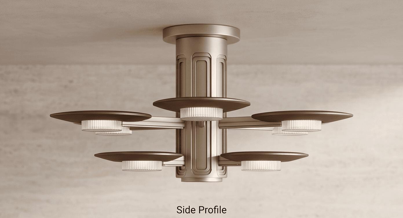 Brushed Metal Chandelier Light Angle 1