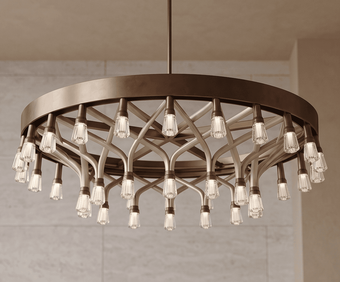 Brushed Metal Chandelier Light 2 Angle 1
