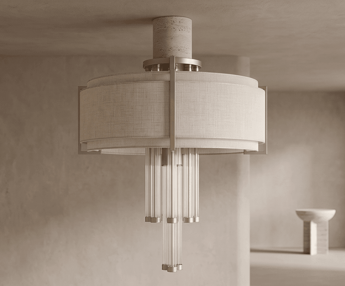 Fabric Shaded Pendant Light Gold Angle 1