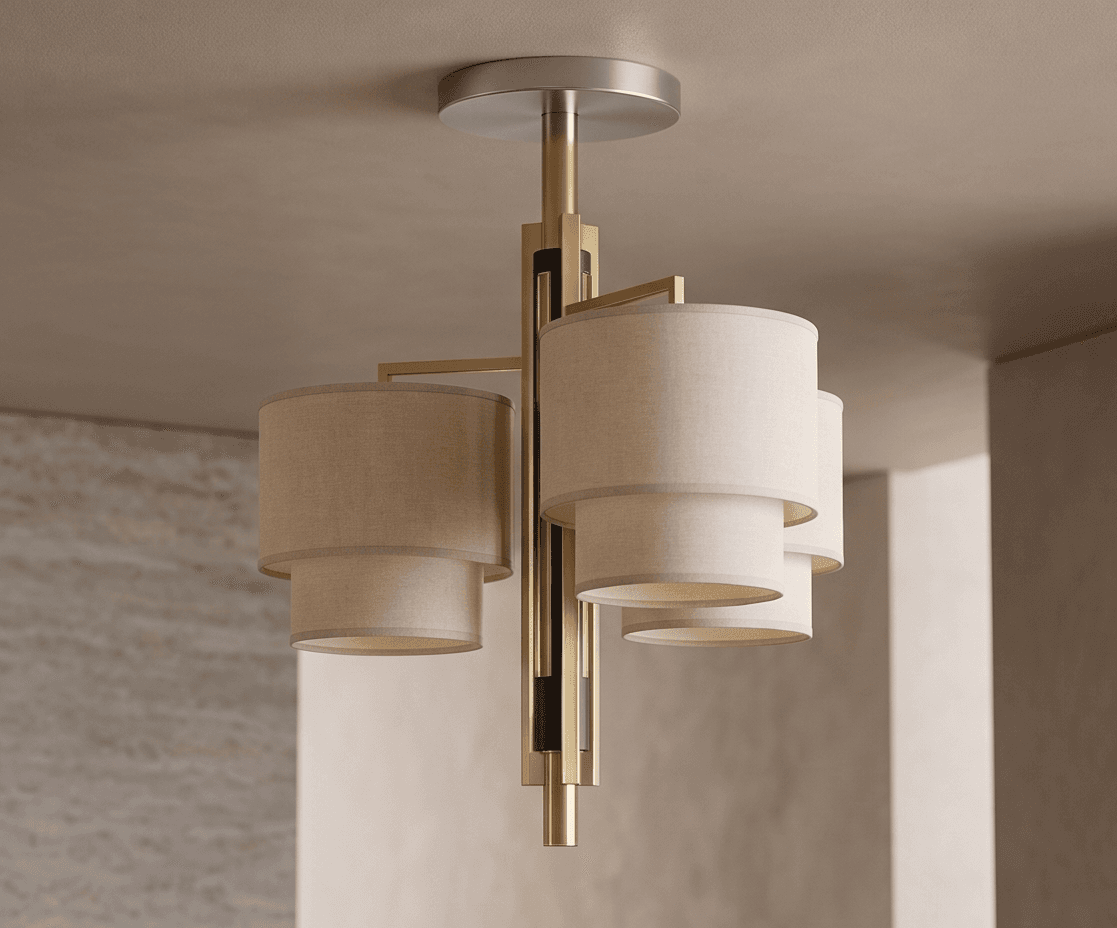 Gold Frame Linen Shade Chandelier Angle 1