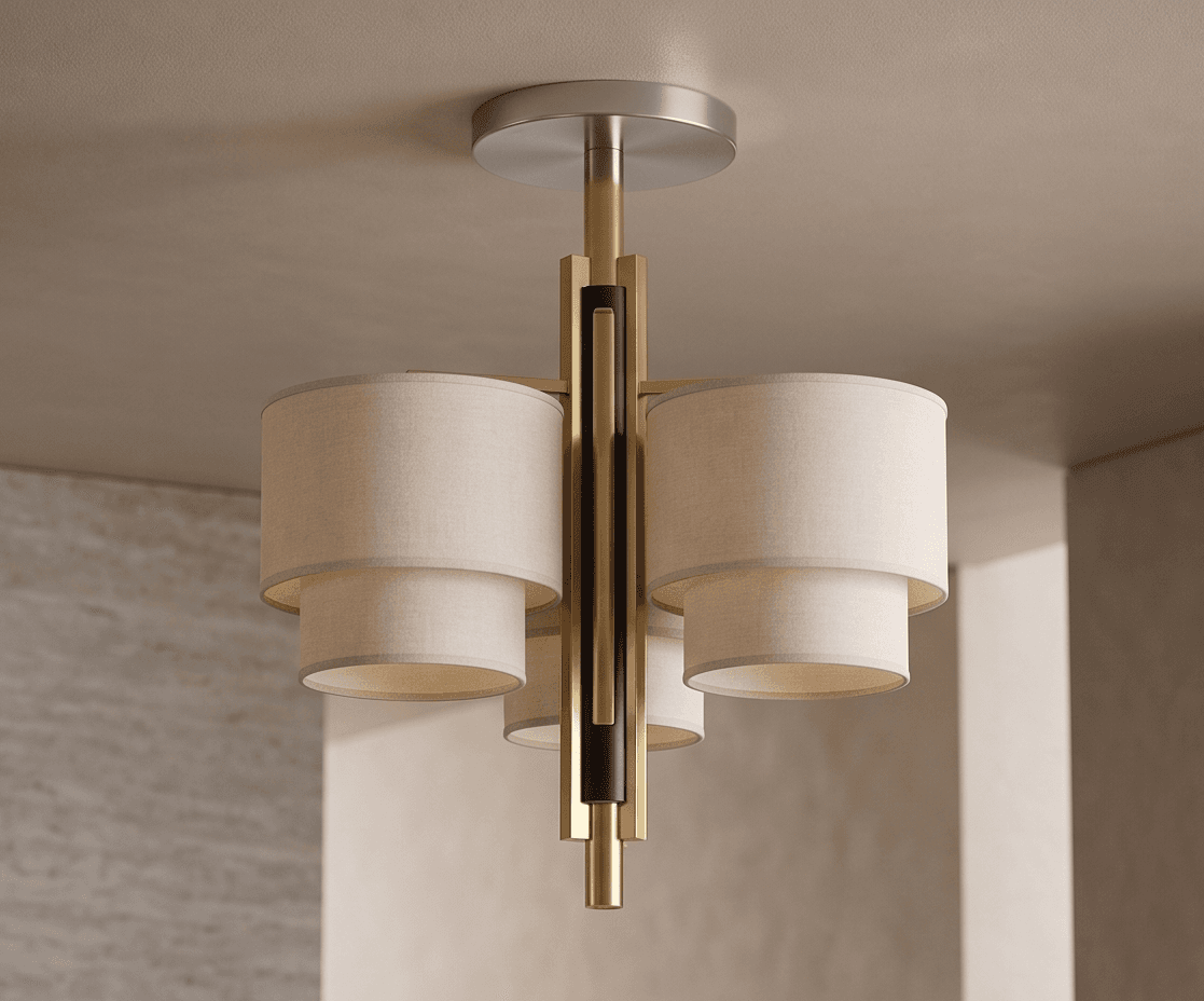 Gold Frame Linen Shade Chandelier Angle 2