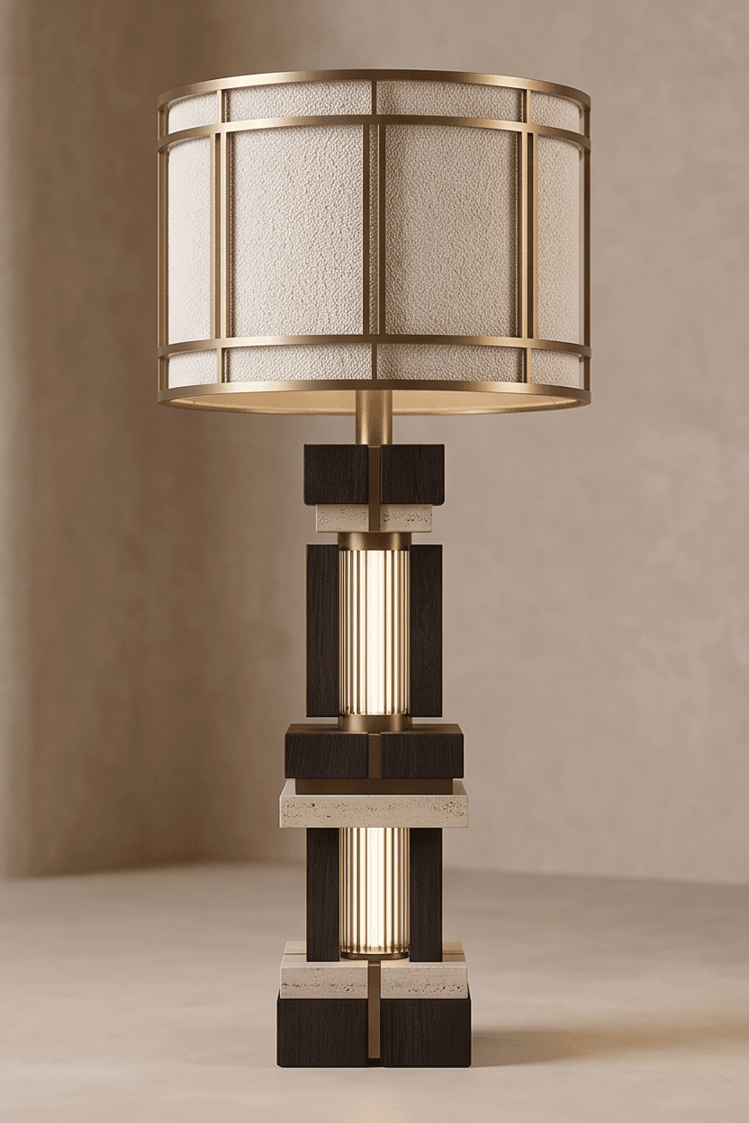Gold Metal And Wood Table Lamp angle 2