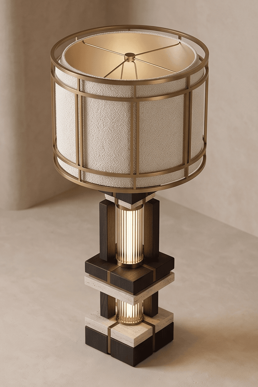 Gold Metal And Wood Table Lamp Angle 3