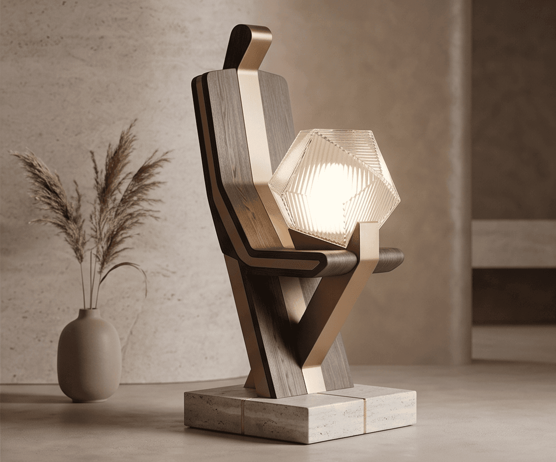Wood And Metal Table Lamp Angle 2
