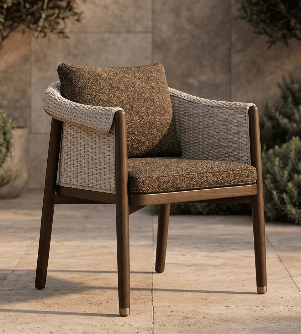 Woven Rattan Wood Chair Angle 3