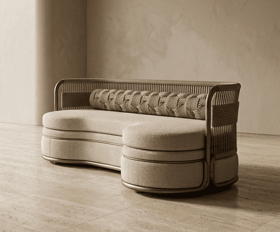Woven Textured Outdoor Sofa Angle 2
