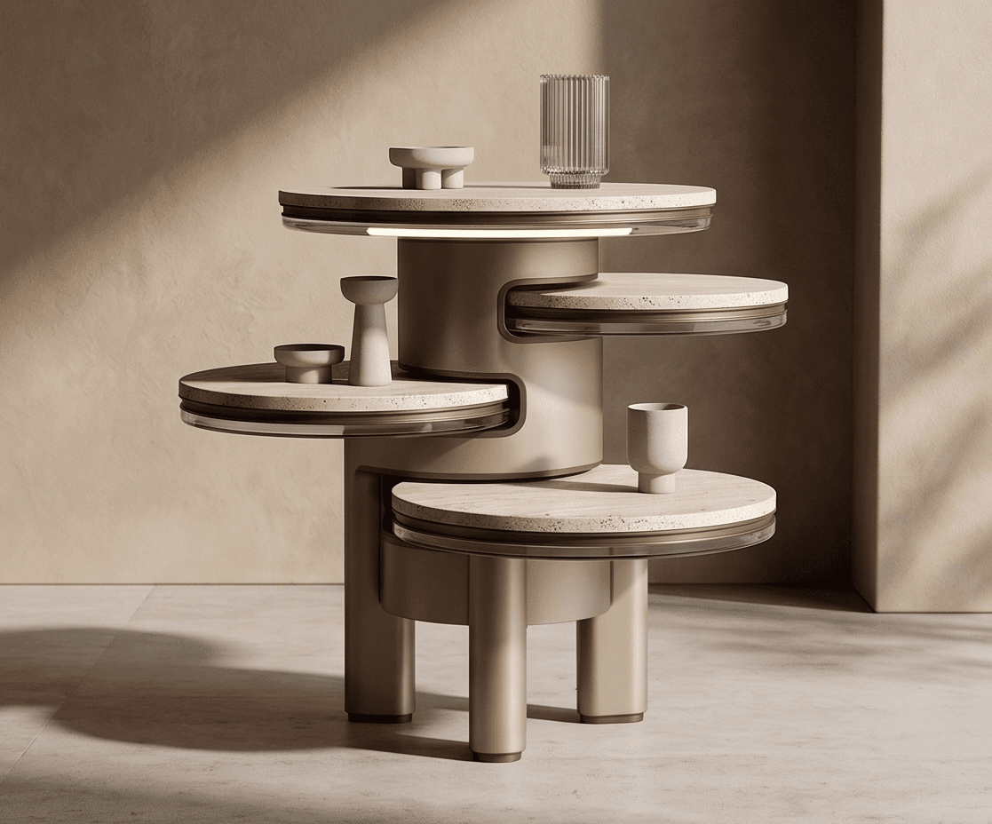 Beige Tiered Side Table