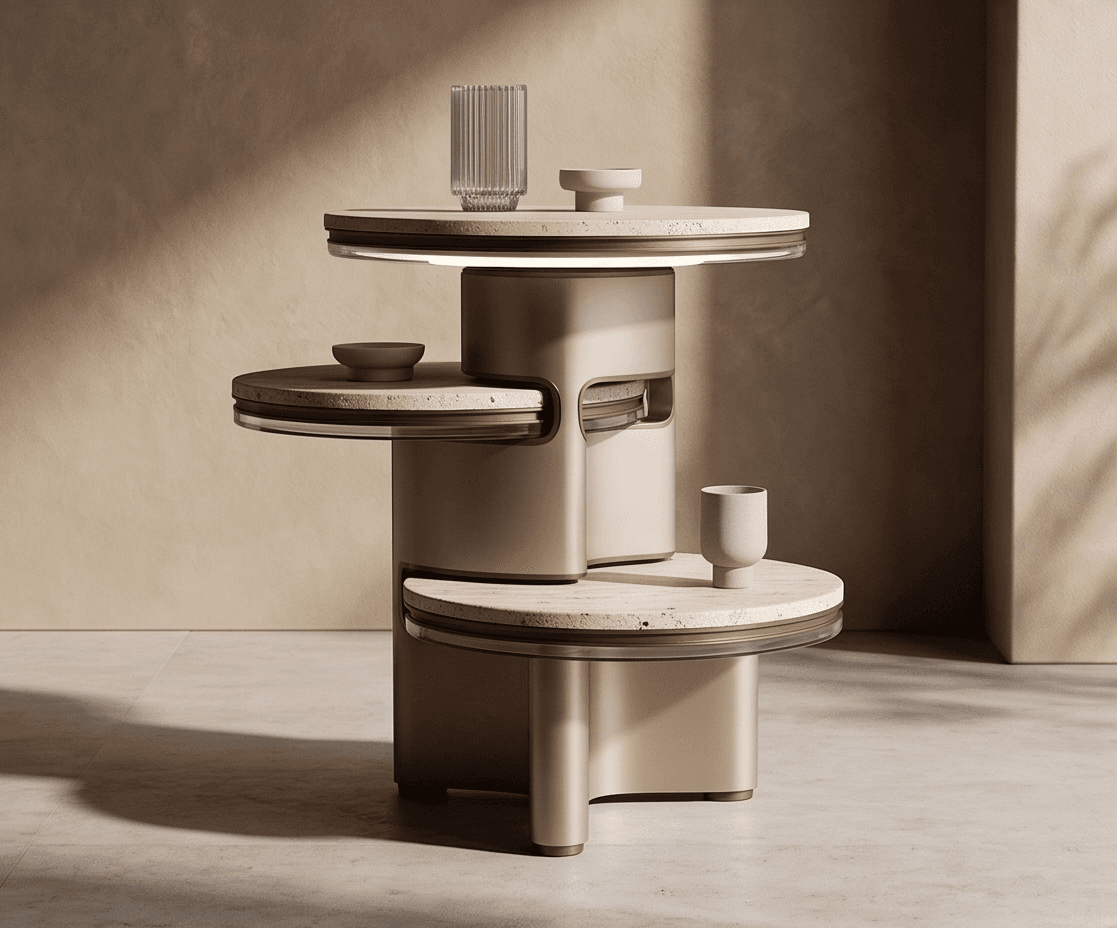 Beige Tiered Side Table angle 2