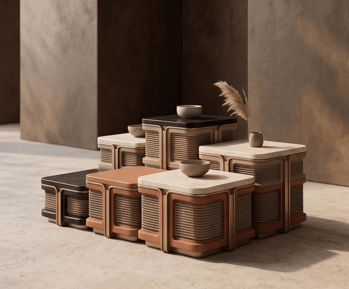 Marble Wicker Stackable Table Angle 3
