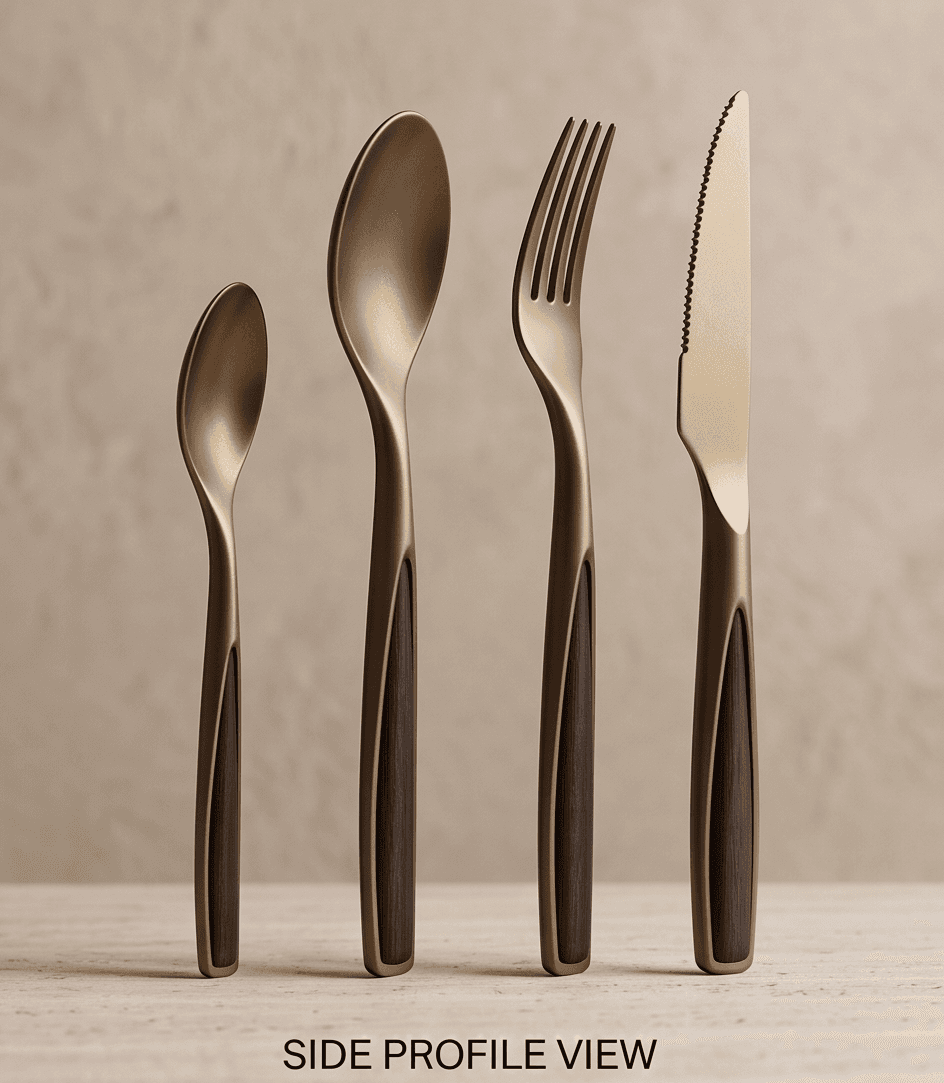 Gold Wooden Handle Cutlery Set angle 2