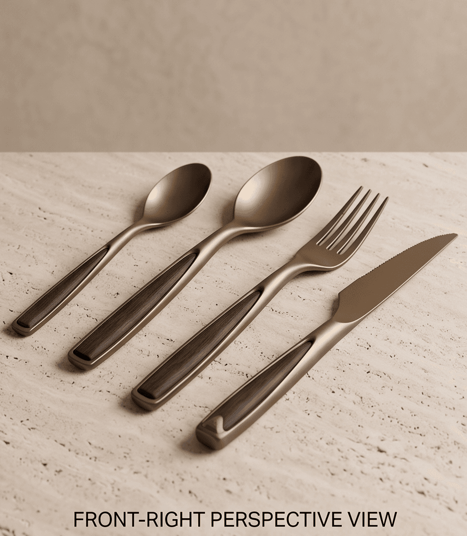 Gold Wooden Handle Cutlery Set Angle 3