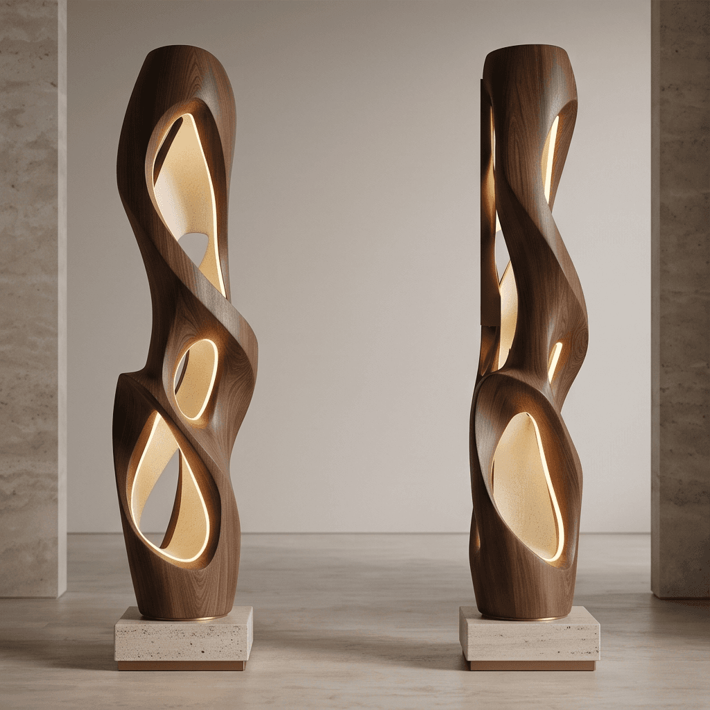 Wooden Sculptural Floor Lamp Angle 3