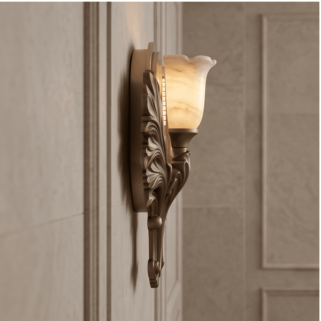 Brass Orange Glass Sconce Angle 3