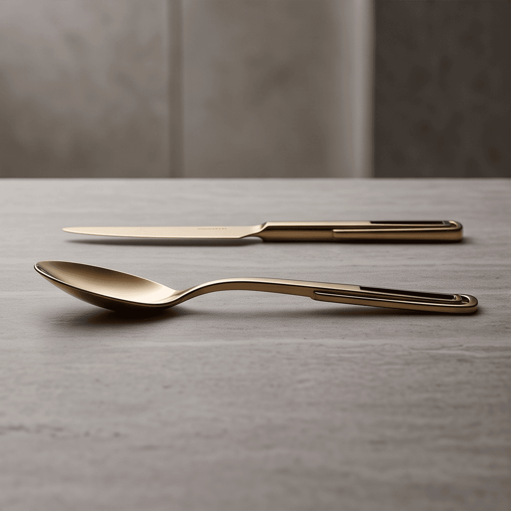 Gold Metal Cutlery Set Angle 3