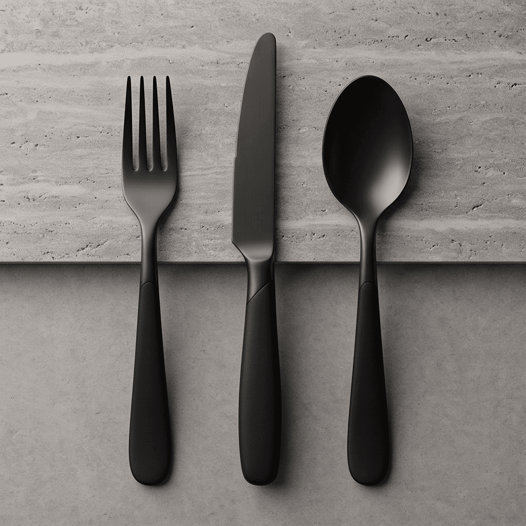 Matte Black Cutlery Set Angle 3