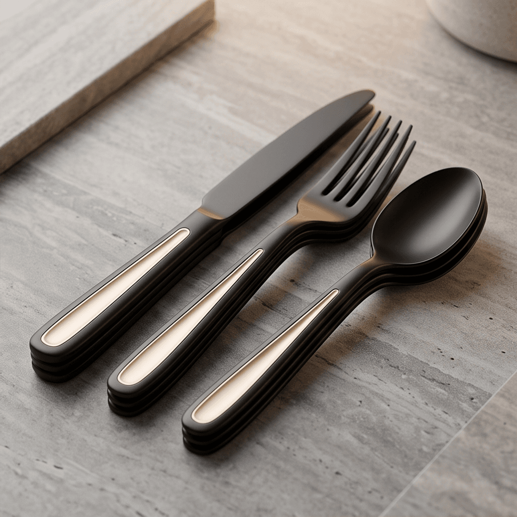 Matte Black Metal Cutlery Angle 1