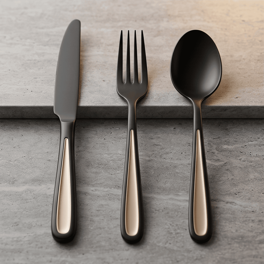Matte Black Metal Cutlery Angle 3