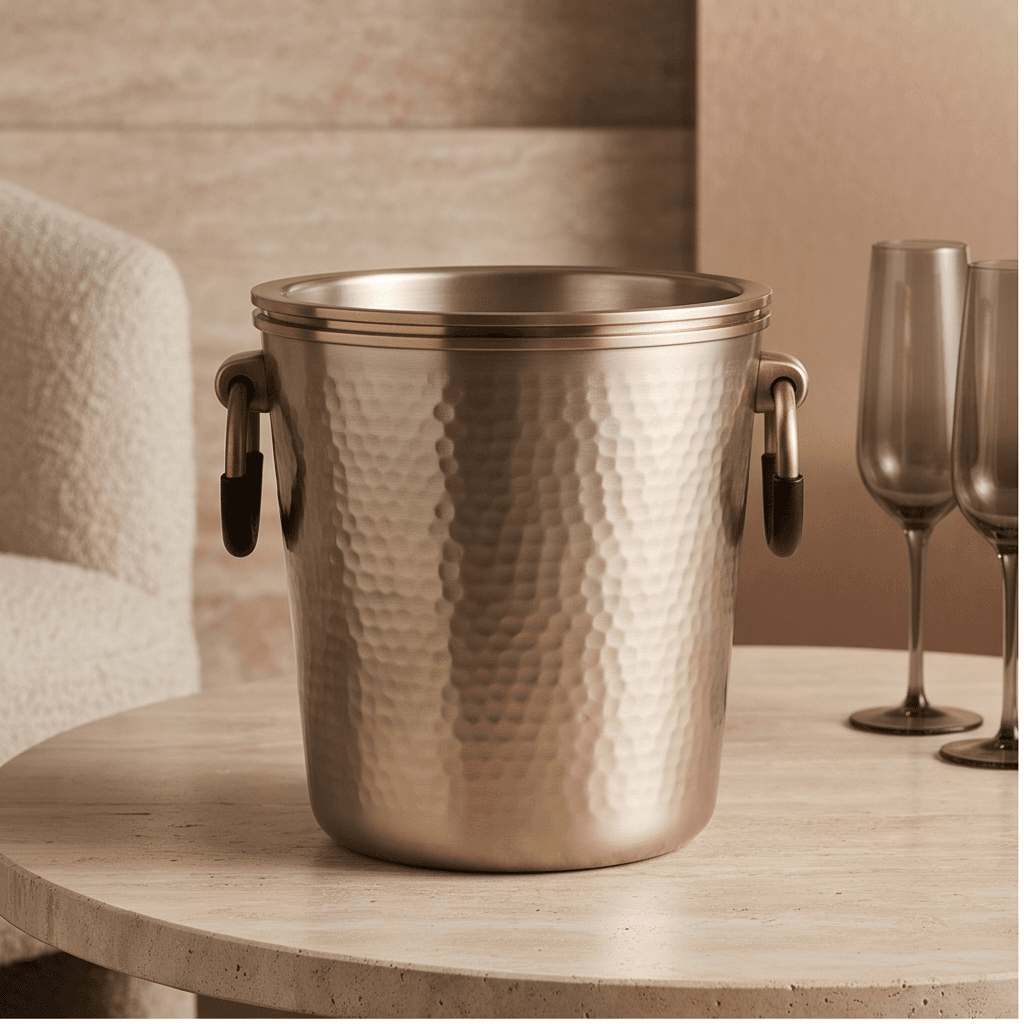 Hammered Metal Ice Bucket angle 2