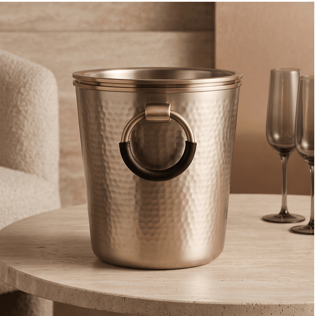 Hammered Metal Ice Bucket Angle 3