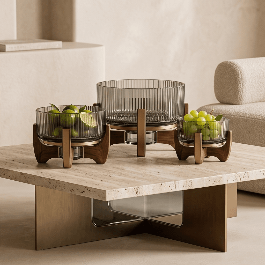 Glass Wood Serveware Set Angle 1