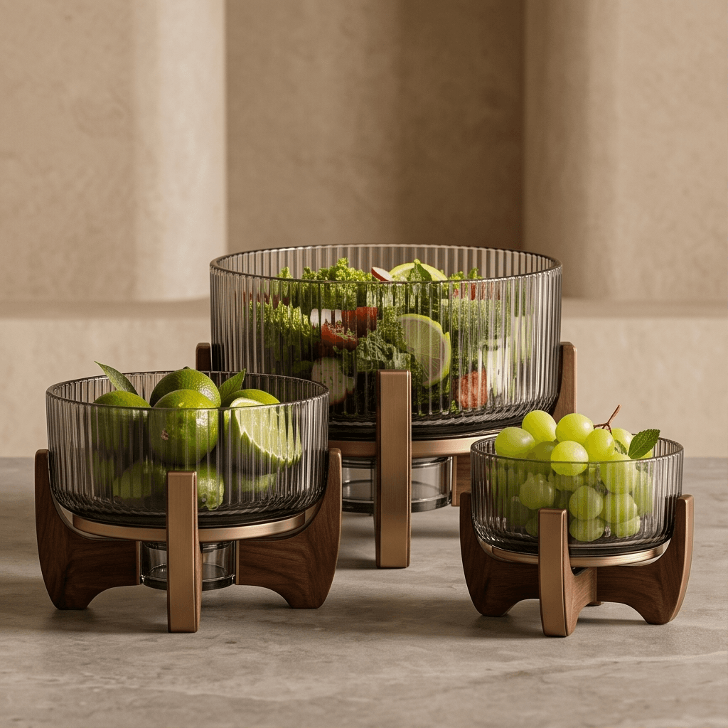 Glass Wood Serveware Set Angle 2