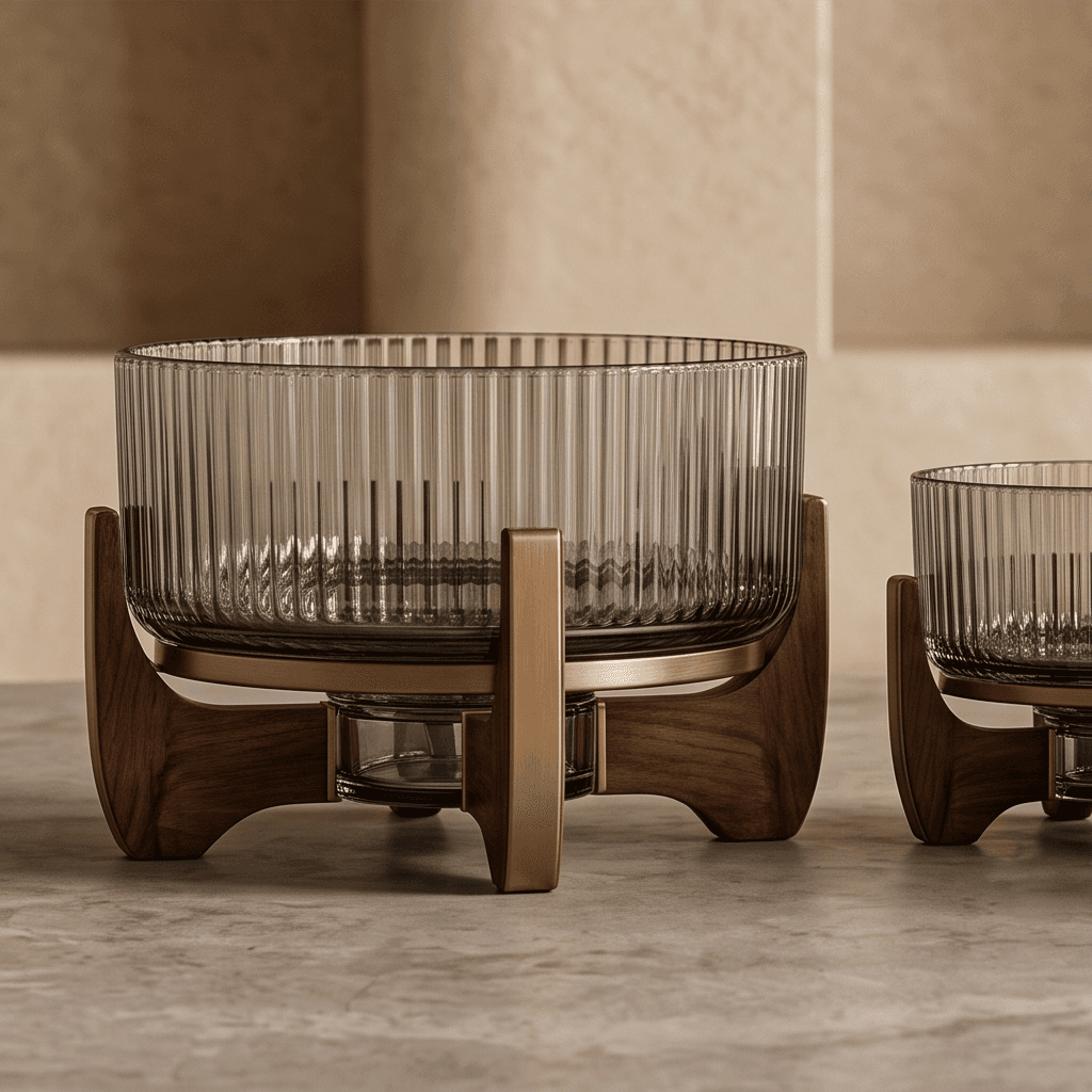 Glass Wood Serveware Set Angle 3