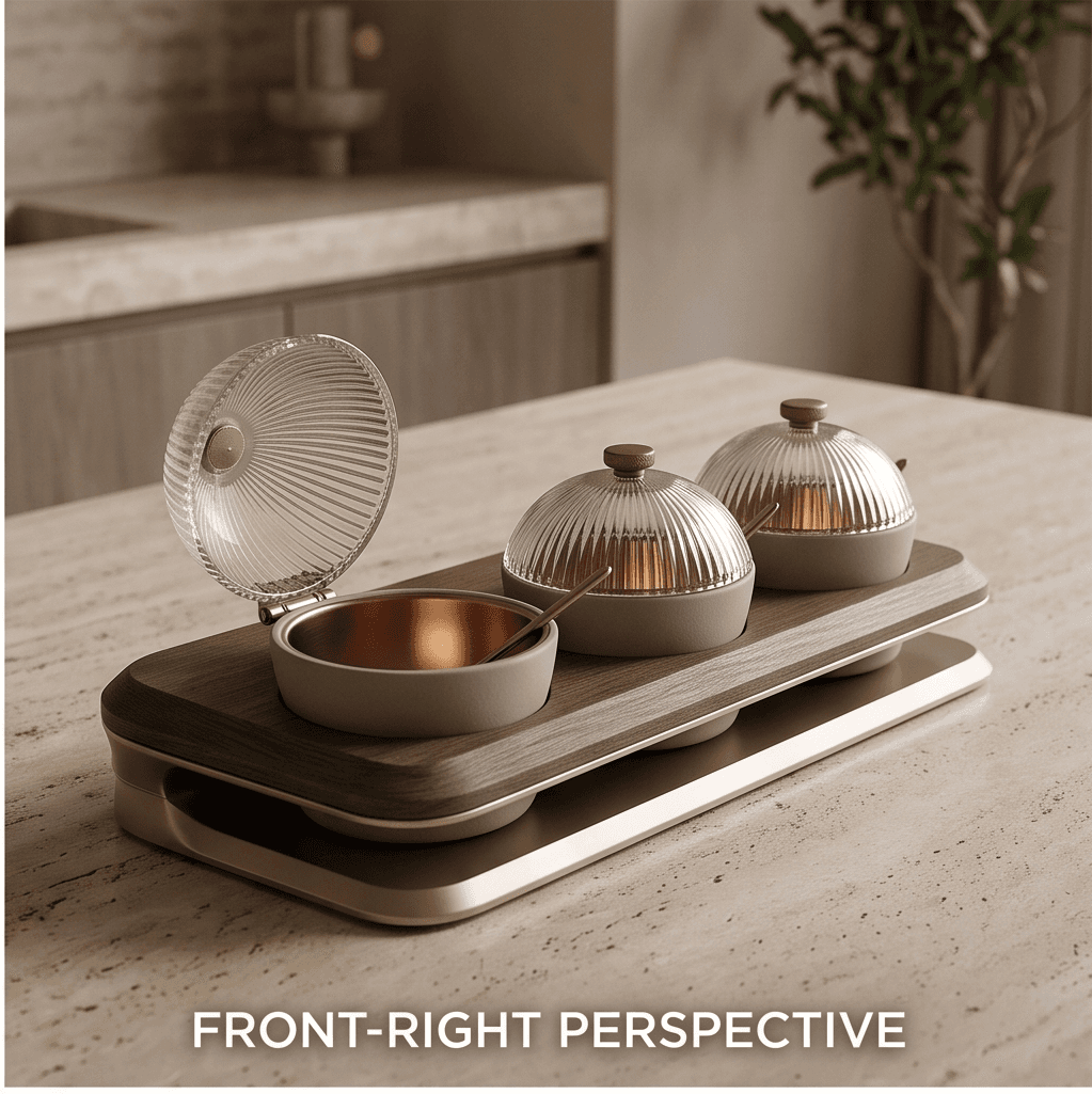 Stone And Glass Condiment Server