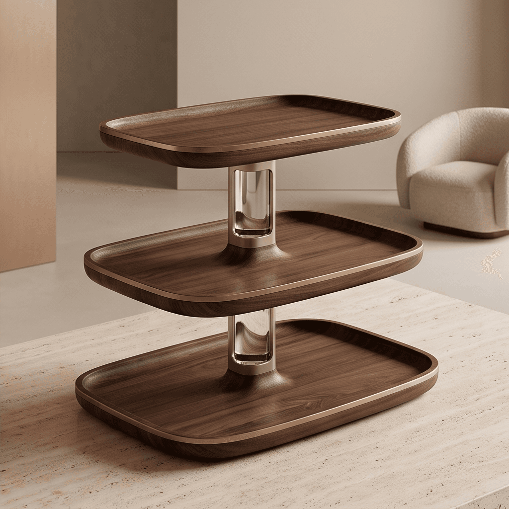Wooden Three Tier Server Angle 1