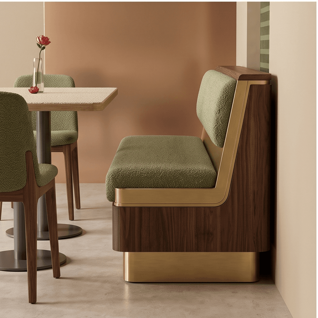 Green Upholstered Wood Bar Bench Angle 3