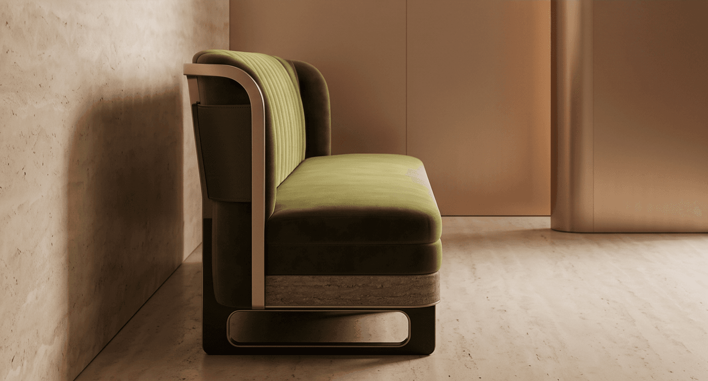 Green Velvet Bar Bench Angle 3