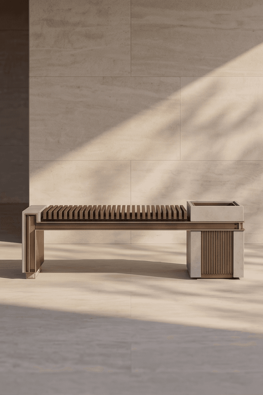 Modern Wooden Outdoor Bench angle 2