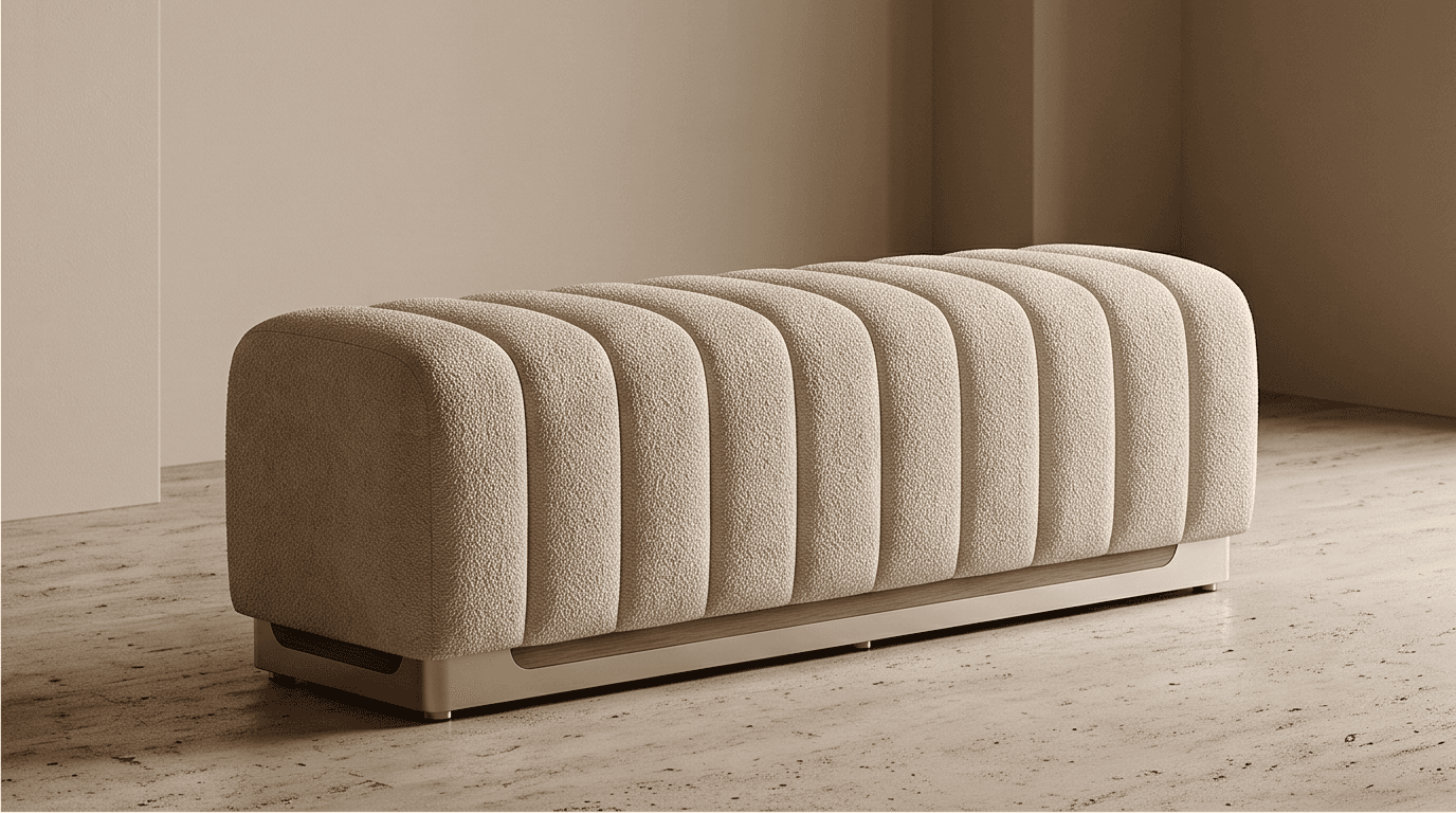 Tufted Beige Bar Bench Angle 1