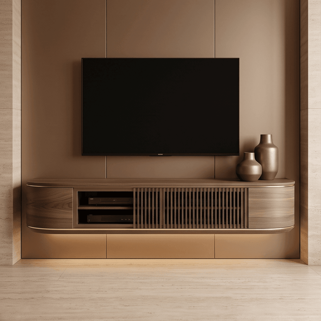 Modern Wooden Floating Media Console angle 2