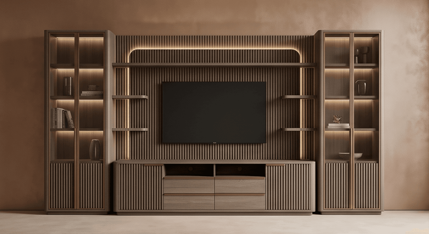 Wooden Slatted Media Console