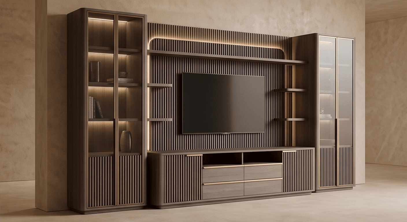 Wooden Slatted Media Console angle 2