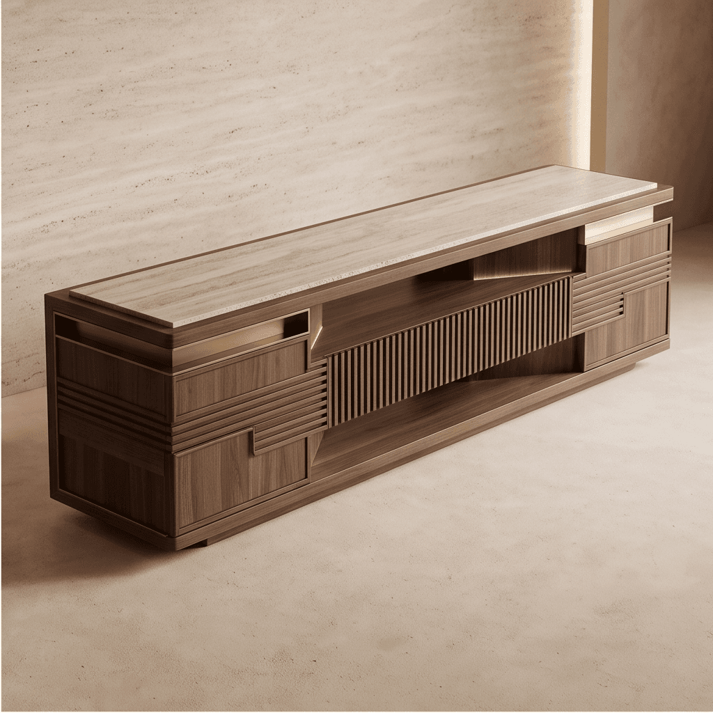 Wood Slatted Media Console Angle 1