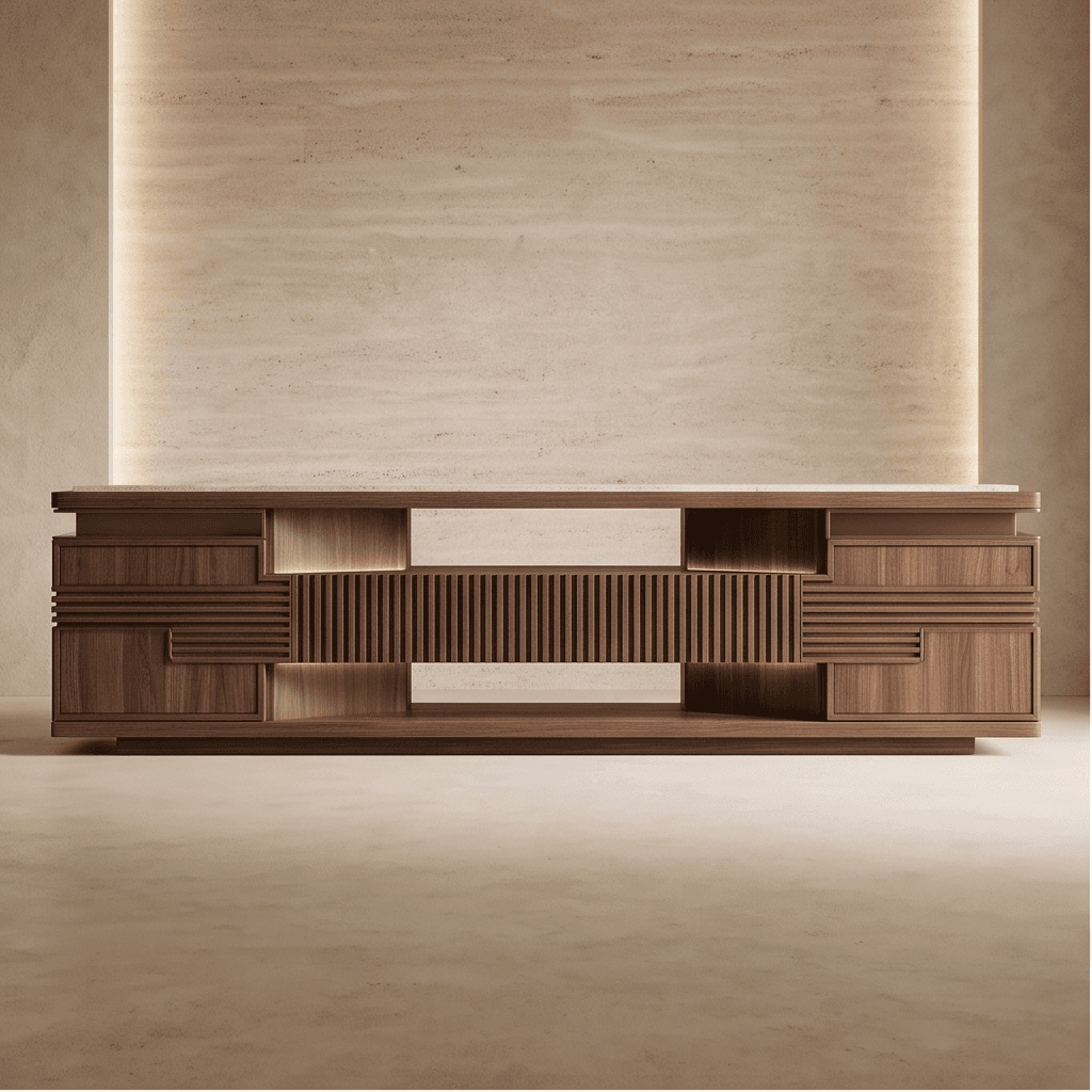 Wood Slatted Media Console Angle 2
