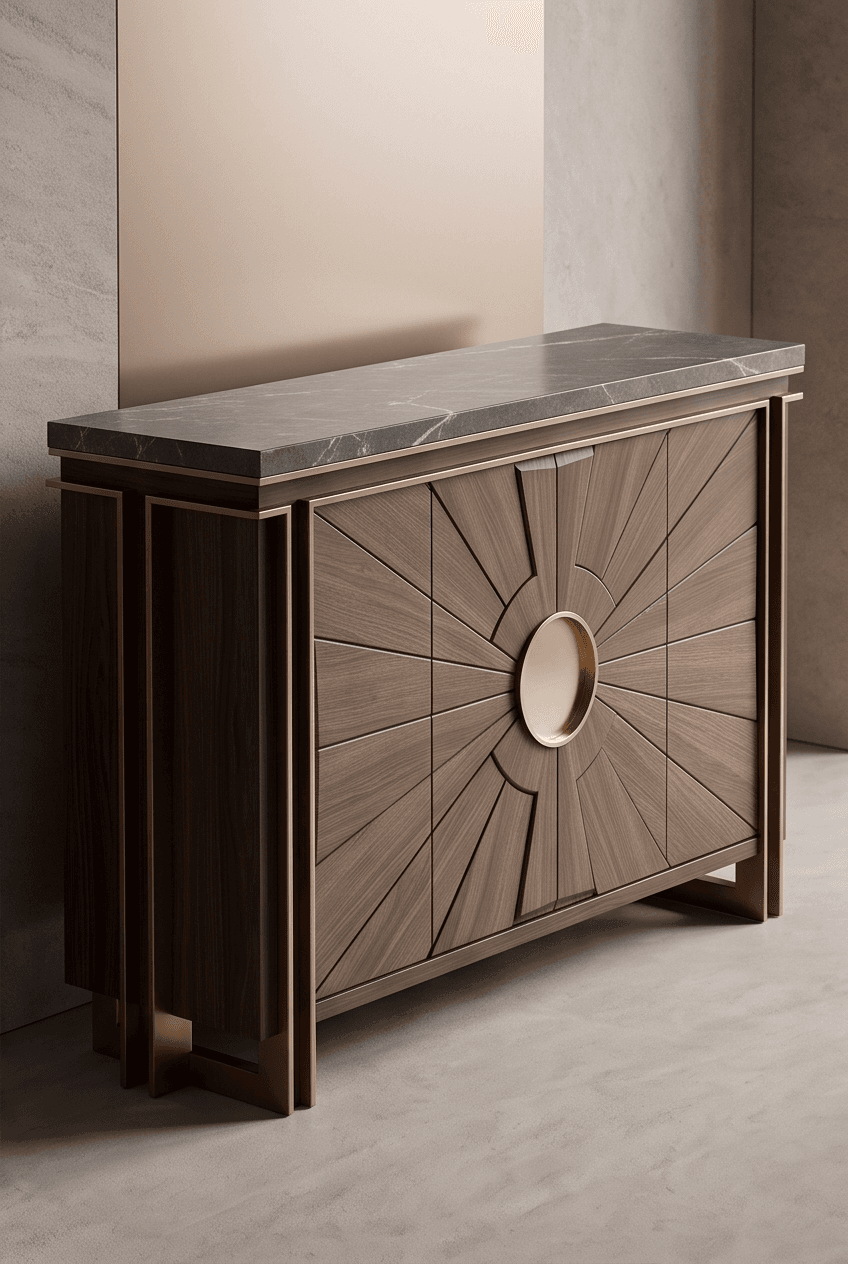 Marble Top Wood Sideboard Angle 1