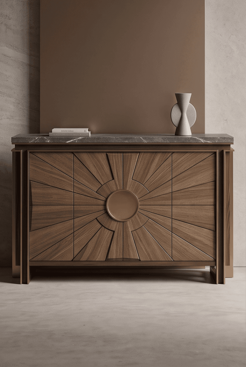 Marble Top Wood Sideboard Angle 2