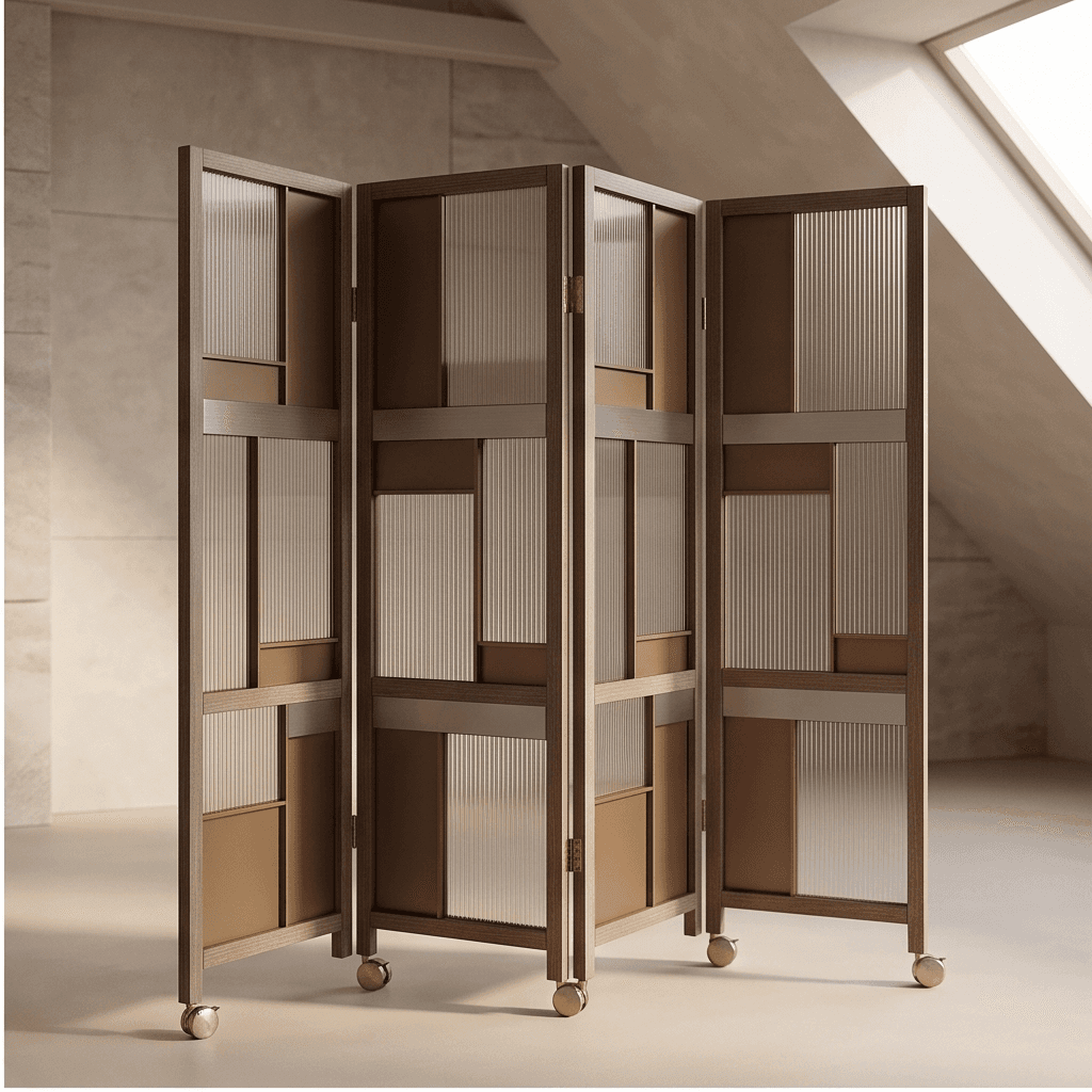 Brown Wood And Glass Partition