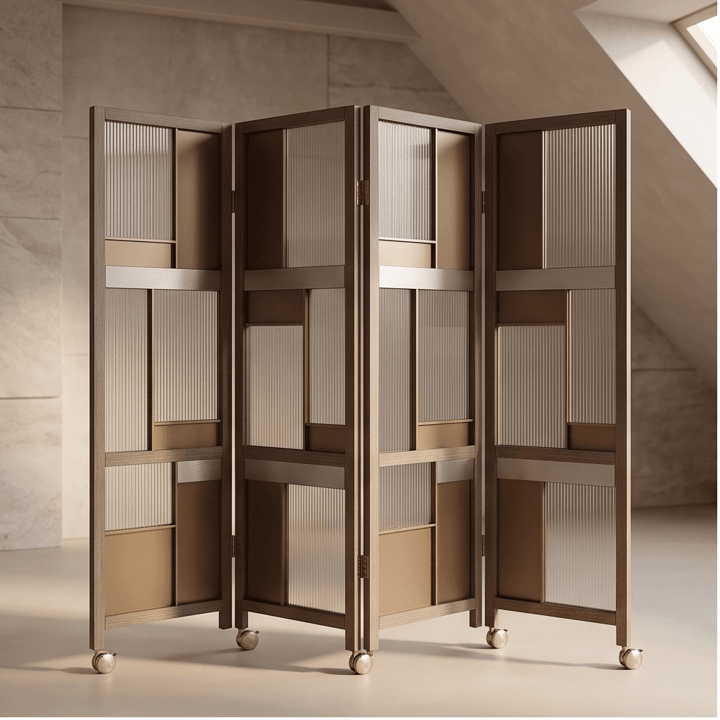 Brown Wood And Glass Partition angle 2
