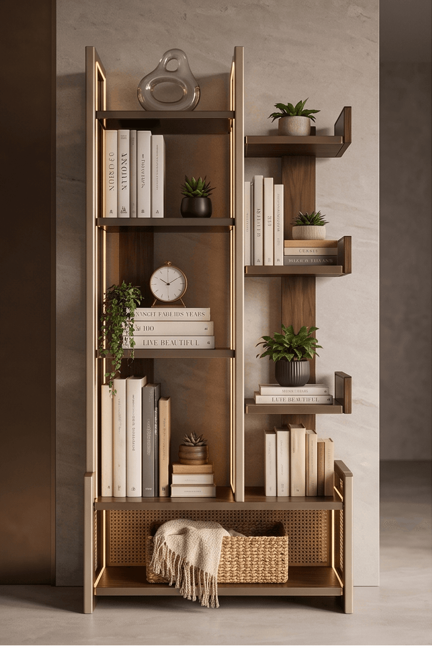 Modular Wood Gold Bookshelf Angle 2