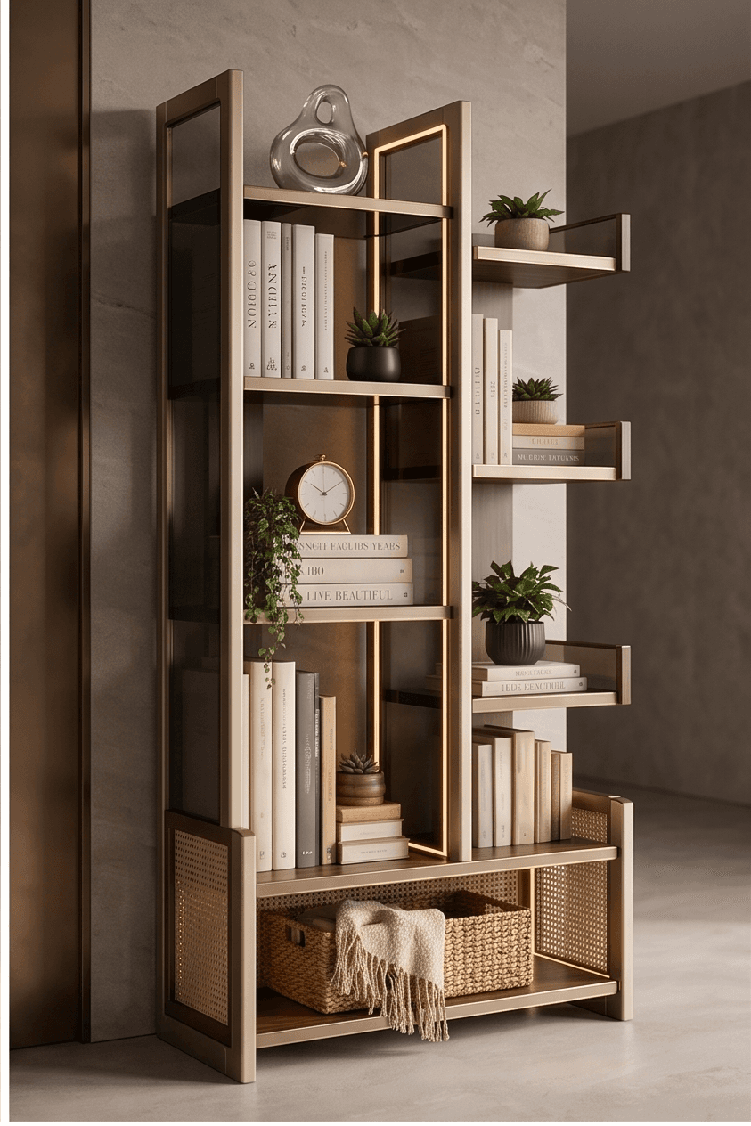 Modular Wood Gold Bookshelf Angle 1