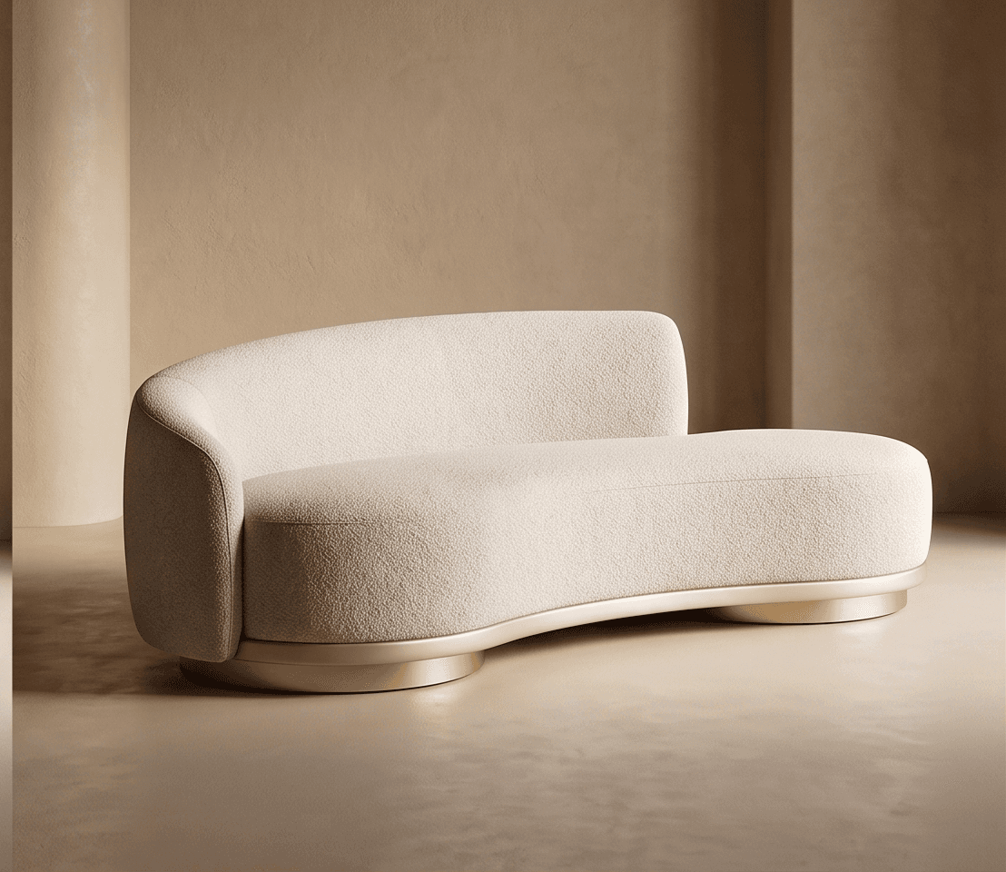 Beige Boucle Upholstered Curved Sofa