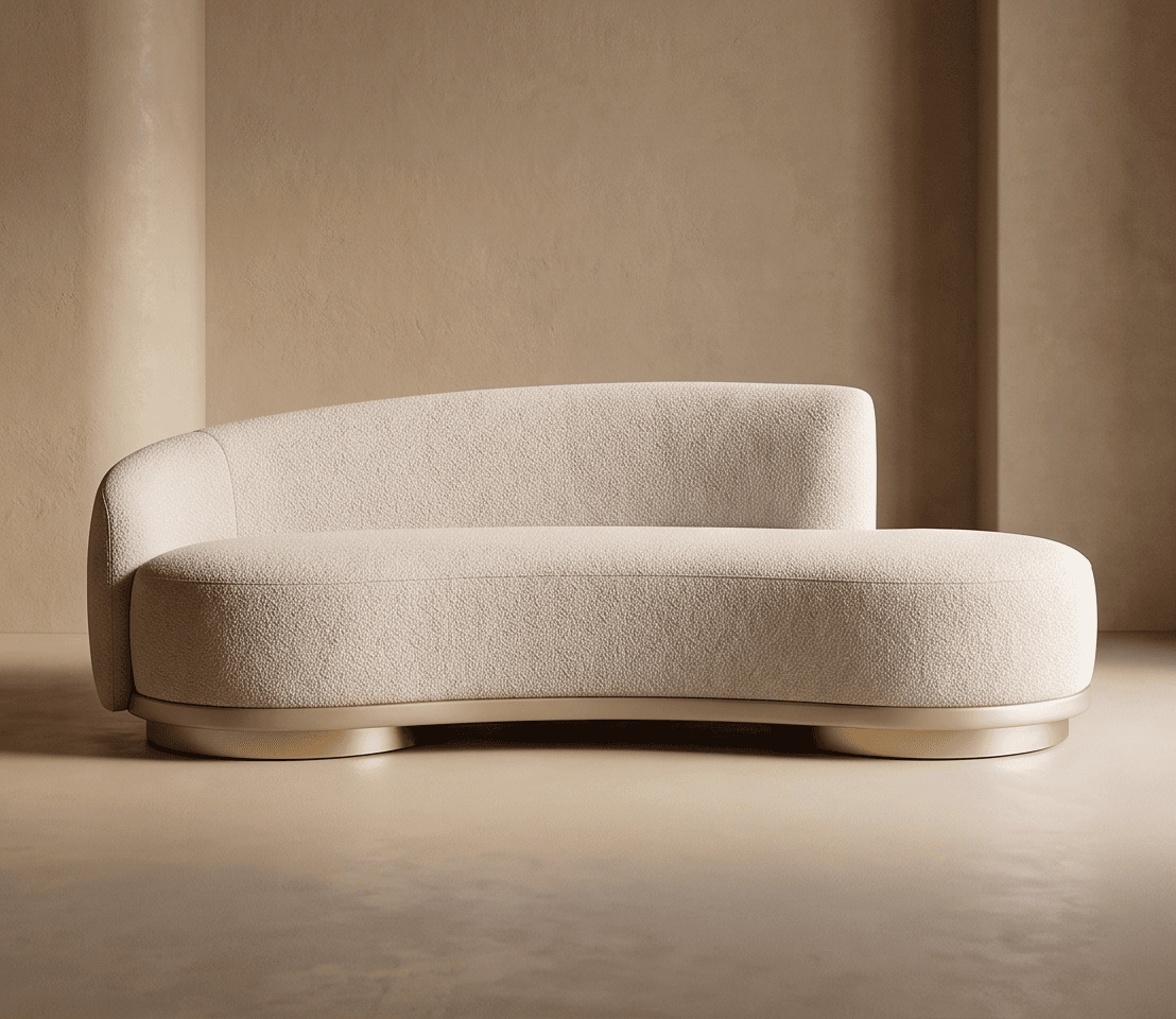 Beige Boucle Upholstered Curved Sofa angle 2