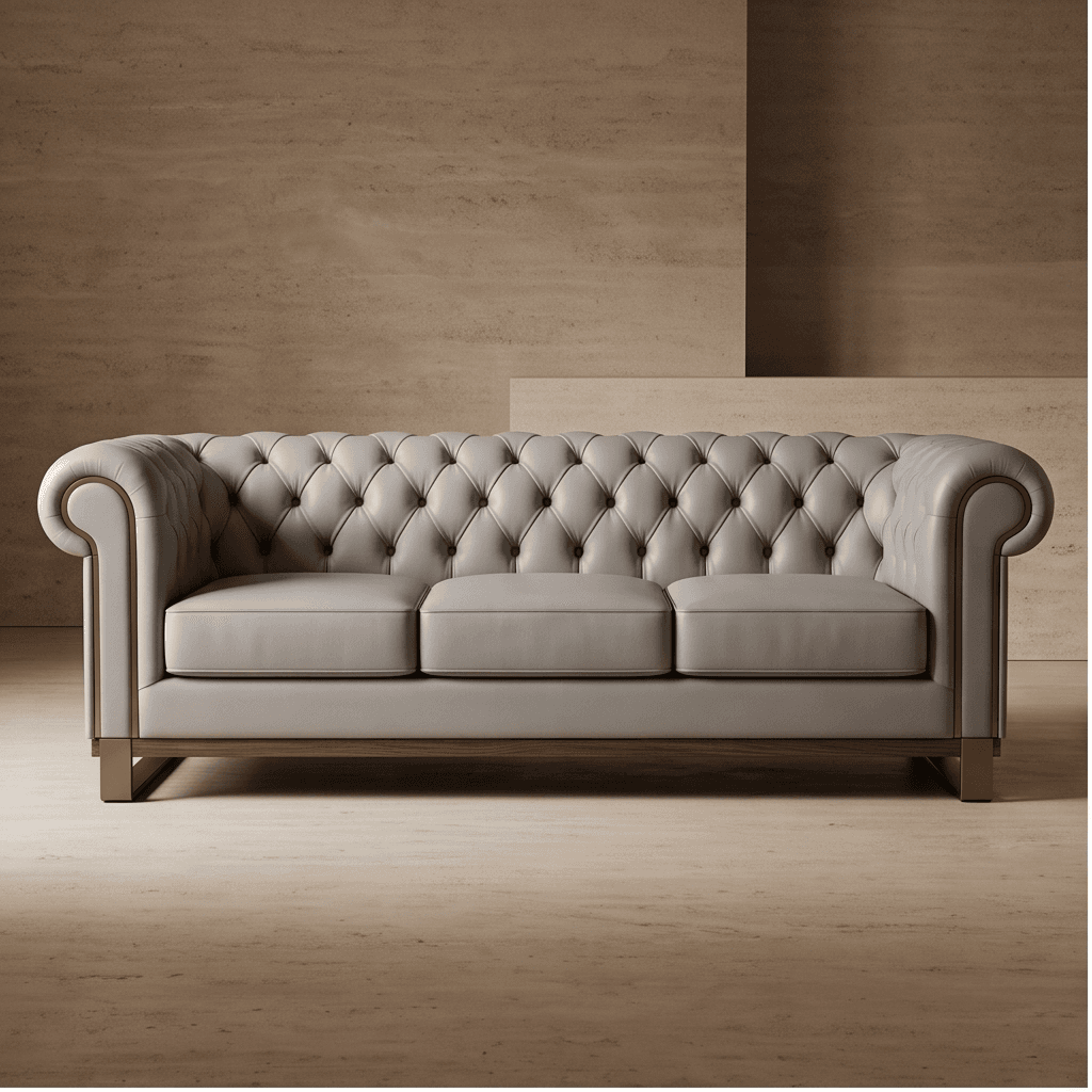 Beige Leather Chesterfield Sofa Angle 2