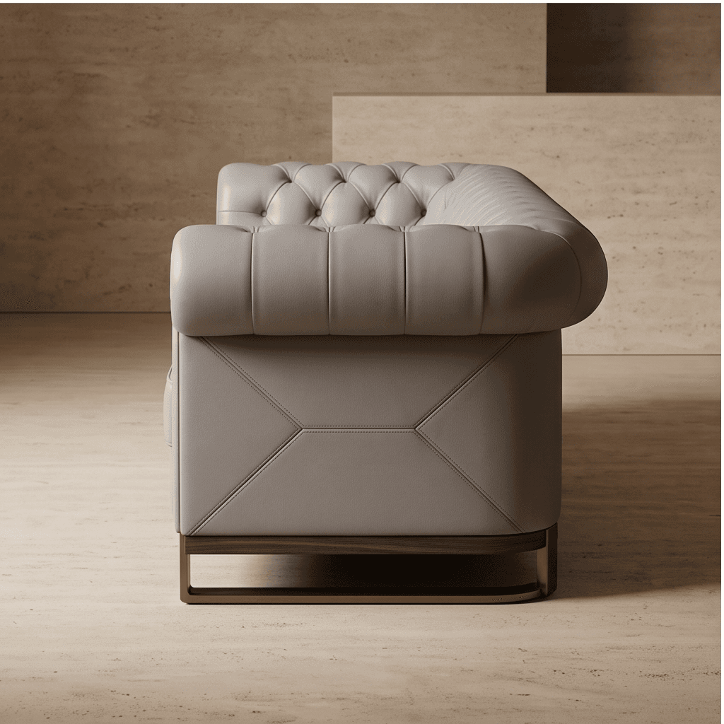 Beige Leather Chesterfield Sofa Angle 3