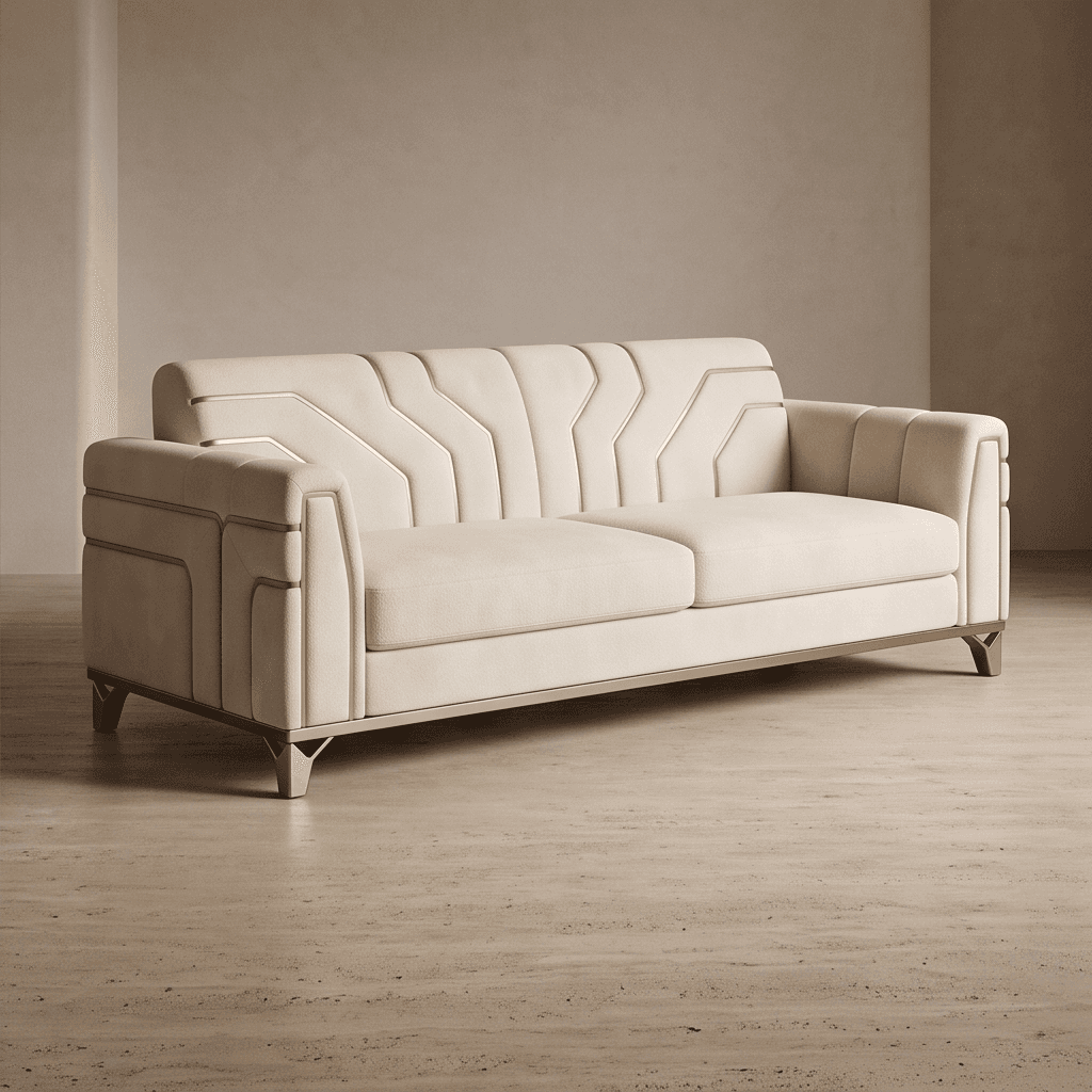Beige Upholstered Three Seater Sofa